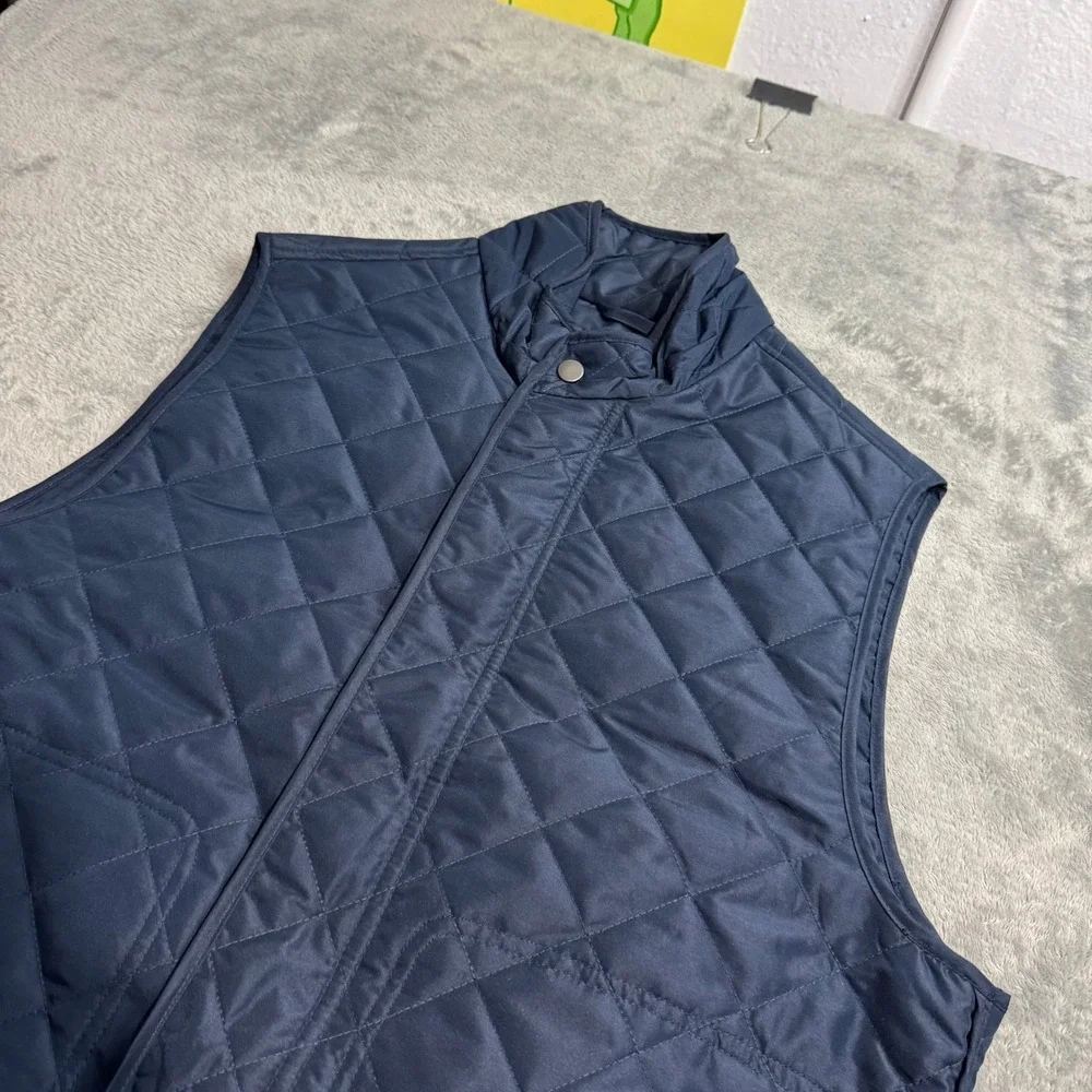 Banana Republic Mens Navy Blue Quilted Vest Mock Neck Snap Front Medium RN54023